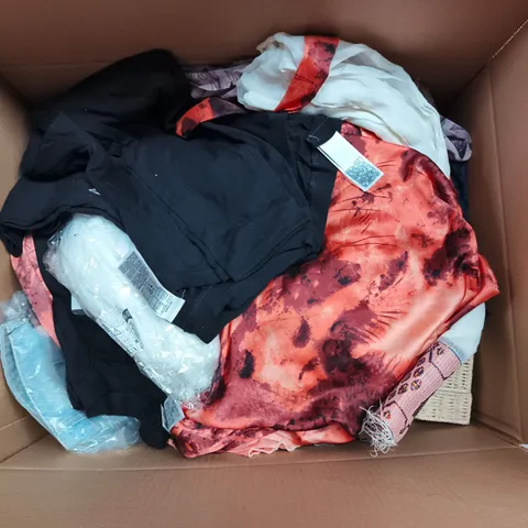 LARGE BOX OF APPROXIMATELY 25 ASSORTED CLOTHING ITEMS IN VARIOUS COLOURS, STYLES AND SIZES - COLLECTION ONLY