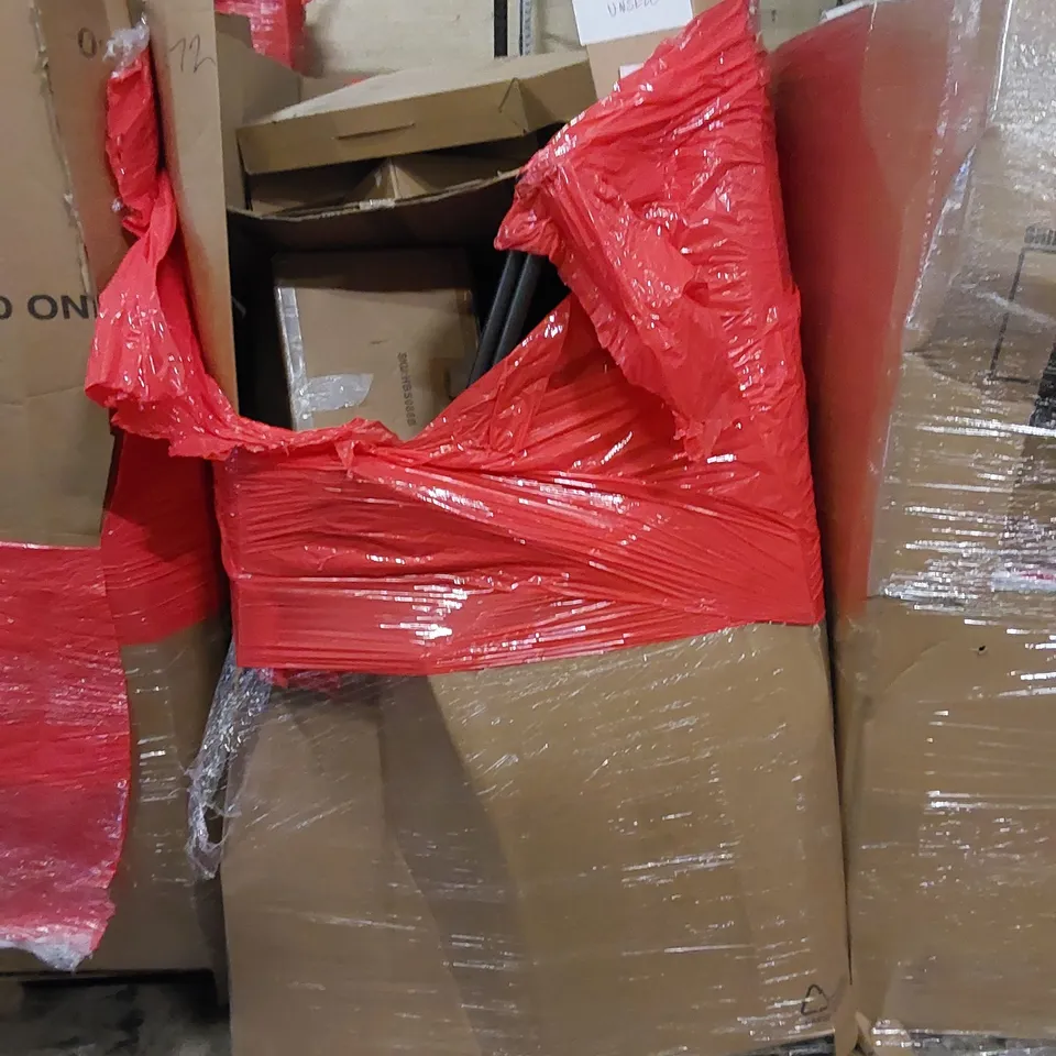 PALLET TO CONTAIN ASSORTED HOUSEHOLD ITEMS AND CONSUMER PRODUCTS. INCLUDING FOLDING CHAIR, BOXED FURNITURE ETC
