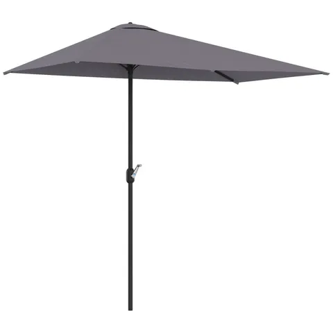 BOXED OUTSUNNY BALCONY HALF PARASOL SEMI ROUND UMBRELLA PATIO CRANK HANDLE (2.3 M, GREY)- NO BASE INCLUDED
