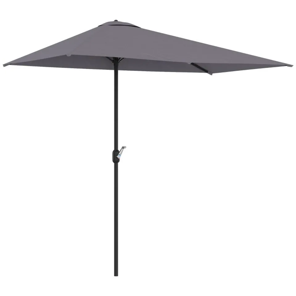 BOXED OUTSUNNY BALCONY HALF PARASOL SEMI ROUND UMBRELLA PATIO CRANK HANDLE (2.3 M, GREY)- NO BASE INCLUDED