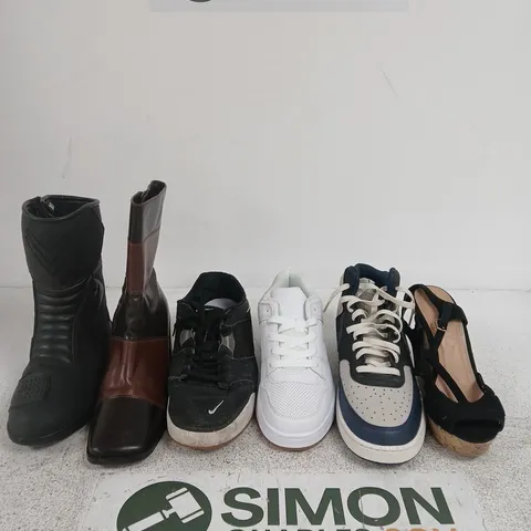 BOX OF APPROXIMATELY 15 ASSORTED SINGLE SHOES INCLUDING A NEW LOOK WEDGE, A NIKE TRAINER AND A SIDE WALK SPORTS TRAINER