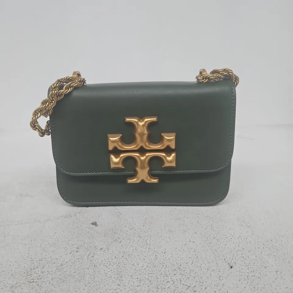 TORY BURCH GREEN LEATHER CROSSBODY BAG WITH GOLD-TONE LOGO