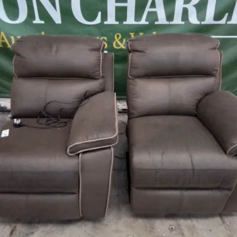 TWO DESIGNER CAITLIN RIGHT HAND FACING POWER RECLINING SECTIONS - CHOCOLATE