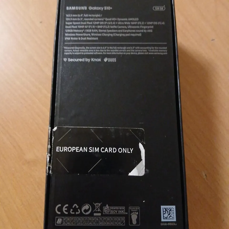 SAMSUNG GALAXY S10+ SMARTPHONE – BLACK, BOXED WITH CHARGER AND USB-C CABLE (EUROPEAN SIM CARD ONLY)