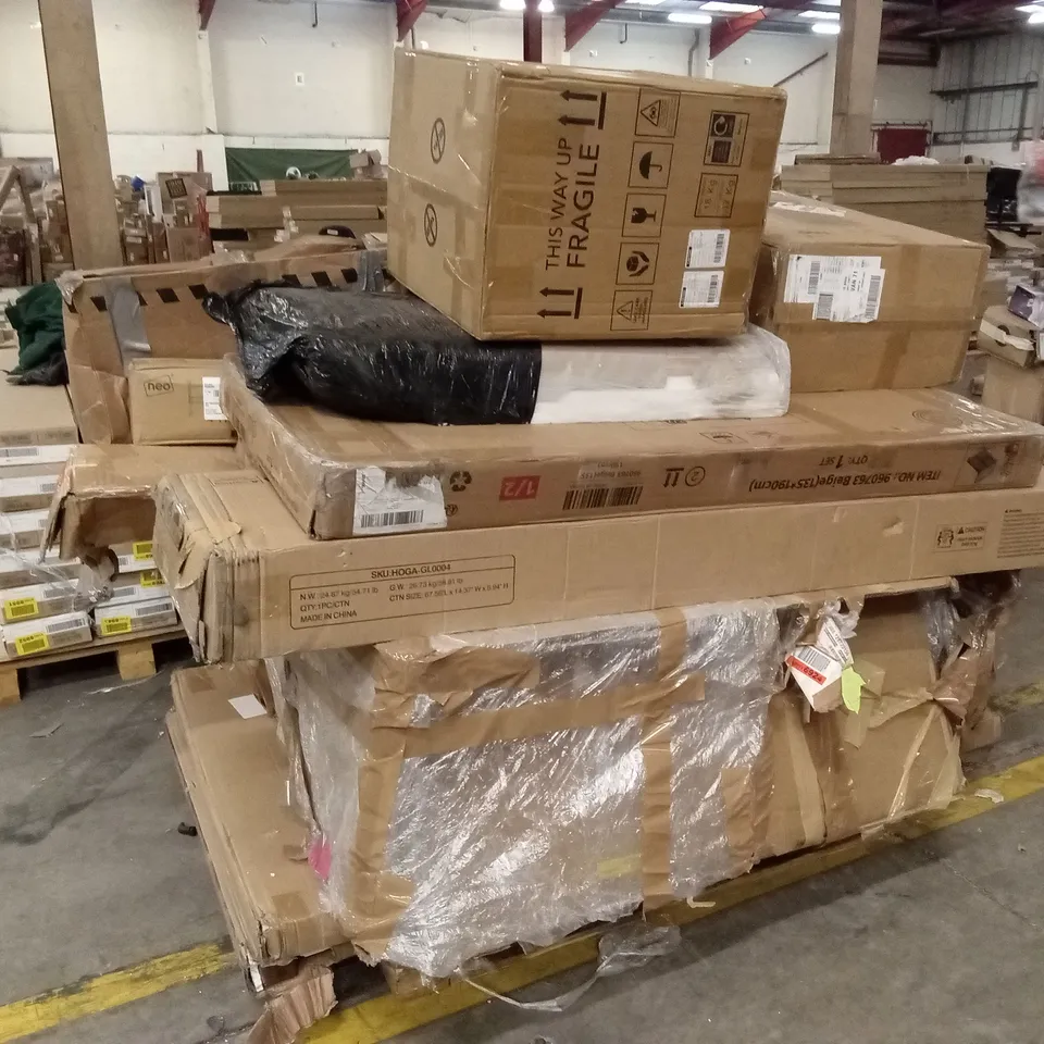 PALLET OF ASSORTED INCOMPLETE FURNITURE PARTS AND PIECES 