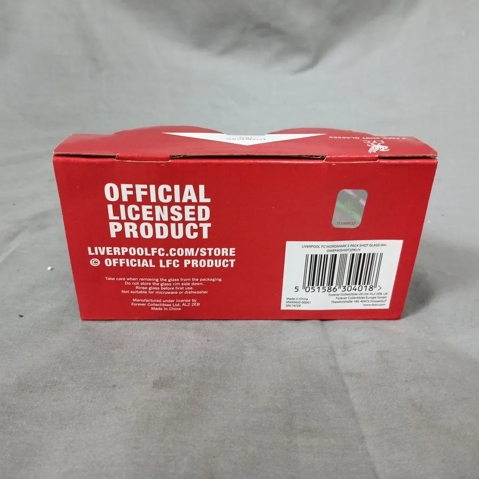 BOXED LIVERPOOL FC 2 PACK OF SHOT GLASSES (OFFICIALLY LICENSED)