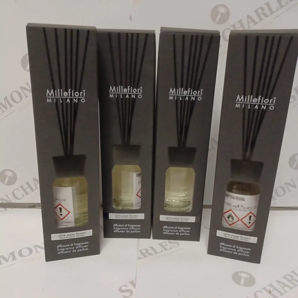 BOX OF 4 MILLEFIORI MILANO WHITE PAPER FLOWERS REED DIFFUSERS