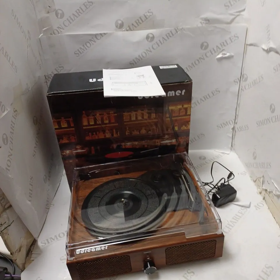 BOXED UDREAMER UD001 TURNTABLE SYSTEM WITH POWER SUPPLY AND MANUAL