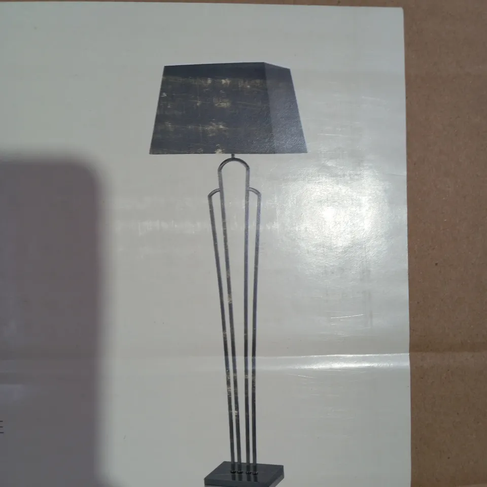 M&S LANA DECO BLACK CHROME GREY TAPERED SHADE FLOOR LAMP