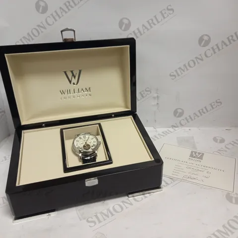 WILLIAM JOURDAIN PART SKELETON WAVE DIAL LEATHER STRAP WATCH