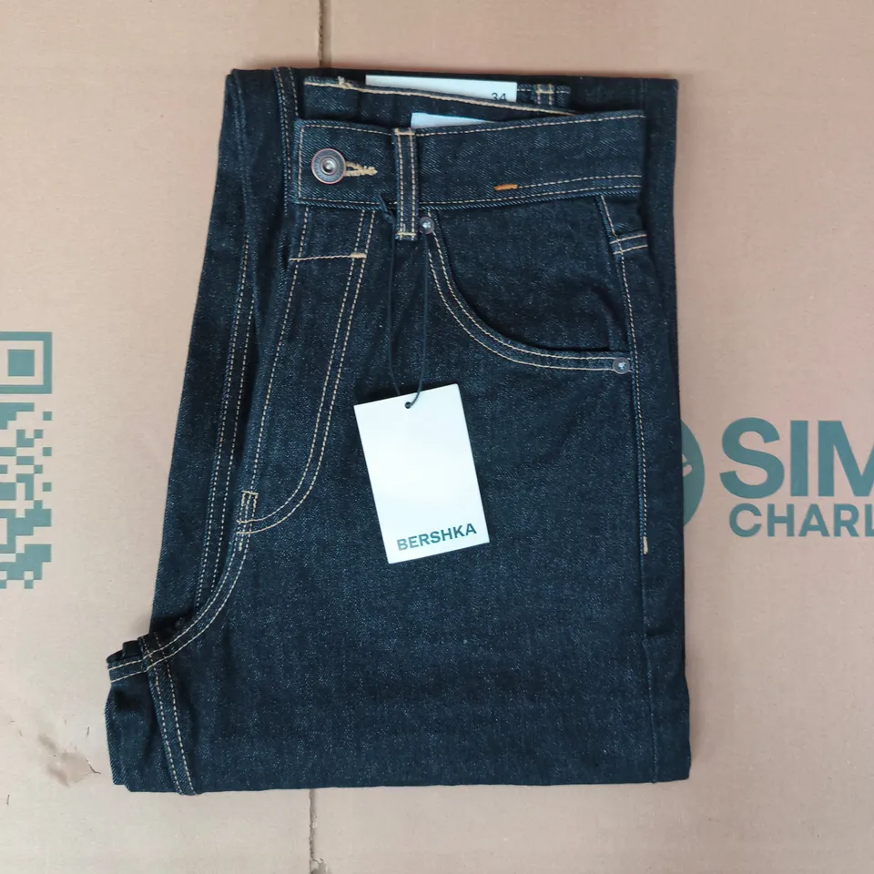 BERSHKA SUPER BAGGY JEANS IN BLACK SIZE UK 28
