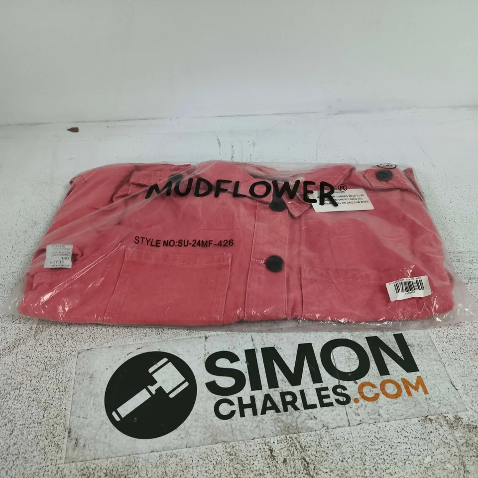 BOX OF APPROXIMATELY 20 ASSORTED ITEMS TO INCLUDE:  MUDFLOWER PINK DENIM JACKET 