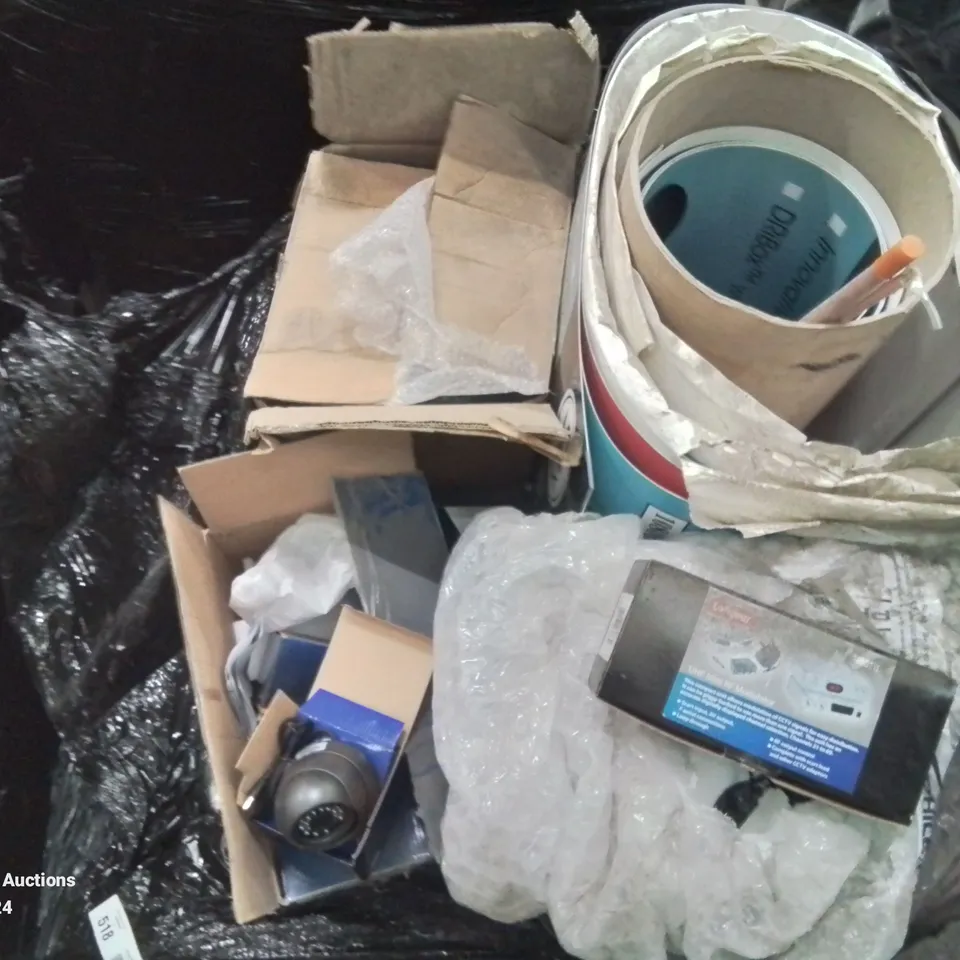 PALLET OF VARIOUS ELECTRICAL AND PLUMBING PARTS AND FITTINGS TO INCLUDE: CCTV CAMERAS, SIGNAGE, UHF MINI RF MODULATOR ETC.