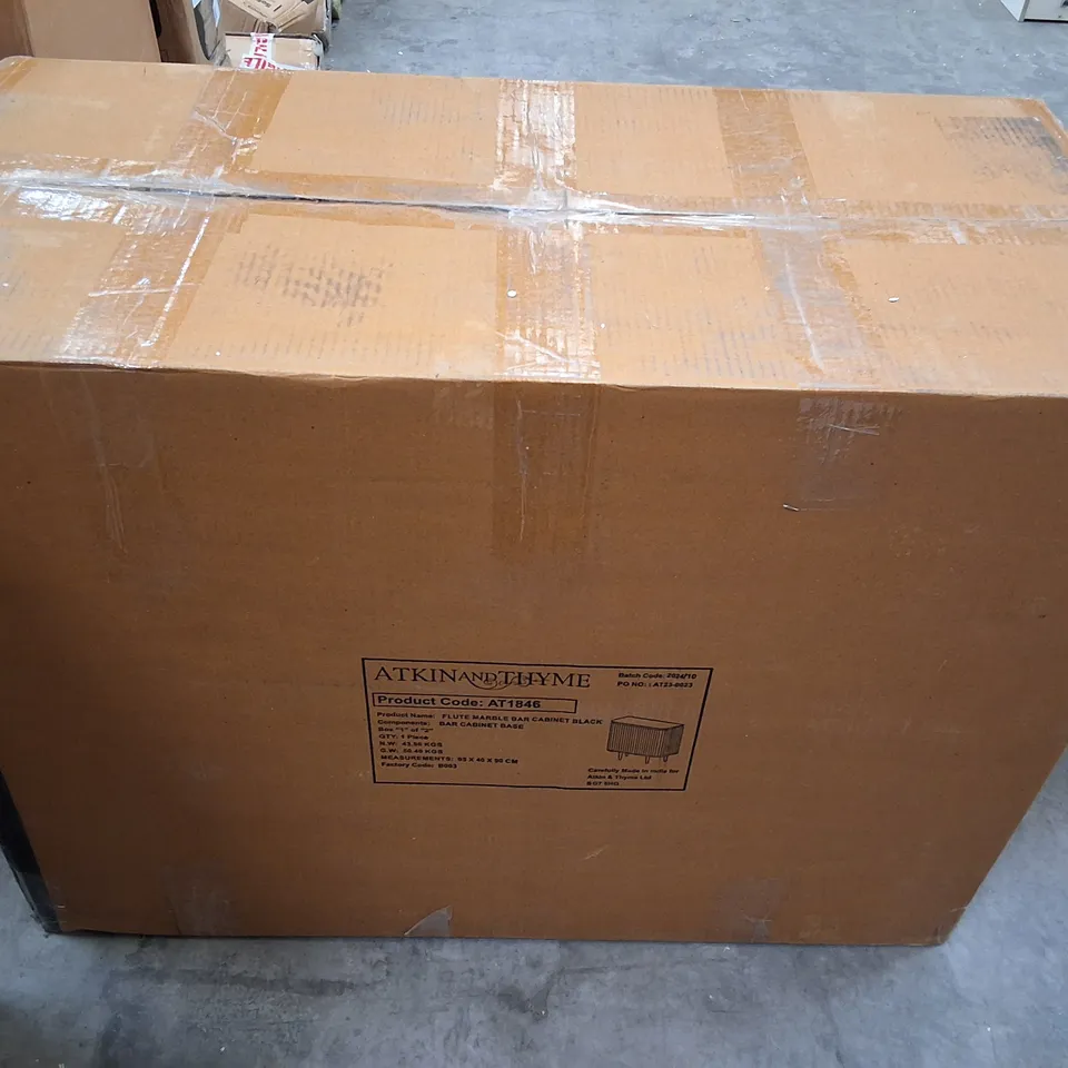 BOXED ATKIN & THYME FLUTE MARBLE BAR CABINET IN BLACK - 1OF1