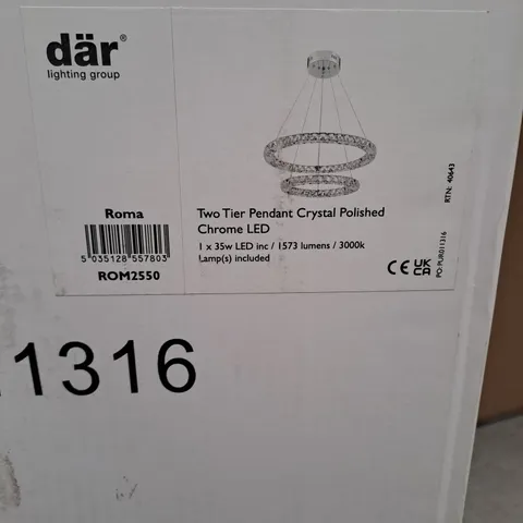 DAR LIGHTING ROMA 2 TIER PENDANT CRYSTAL POLISHED CHROME LED ROM2550