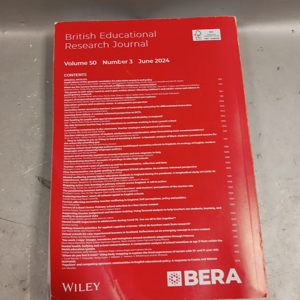 BRITISH EDUCATIONAL RESEARCH JOURNAL - VOLUME L NUMBER 3 