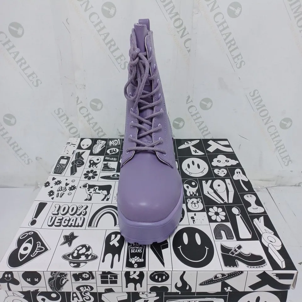 KOI FOOTWEAR LADIES LAVENDER LACE UP WITH ZIP CHUNKY HEEL BOOTS SIZE 3