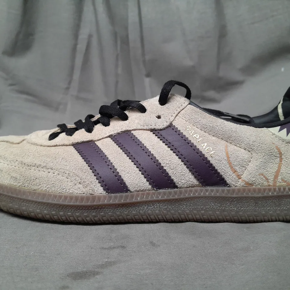 PAIR OF ADIDAS STAR WARS BOBA FETT/SARLACC SHOES IN SAND/DARK PURPLE UK SIZE 7.5