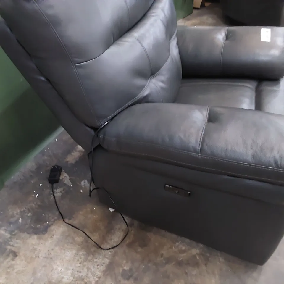 DESIGNER POWER RECLINING EASY CHAIR CHARCOAL LEATHER 
