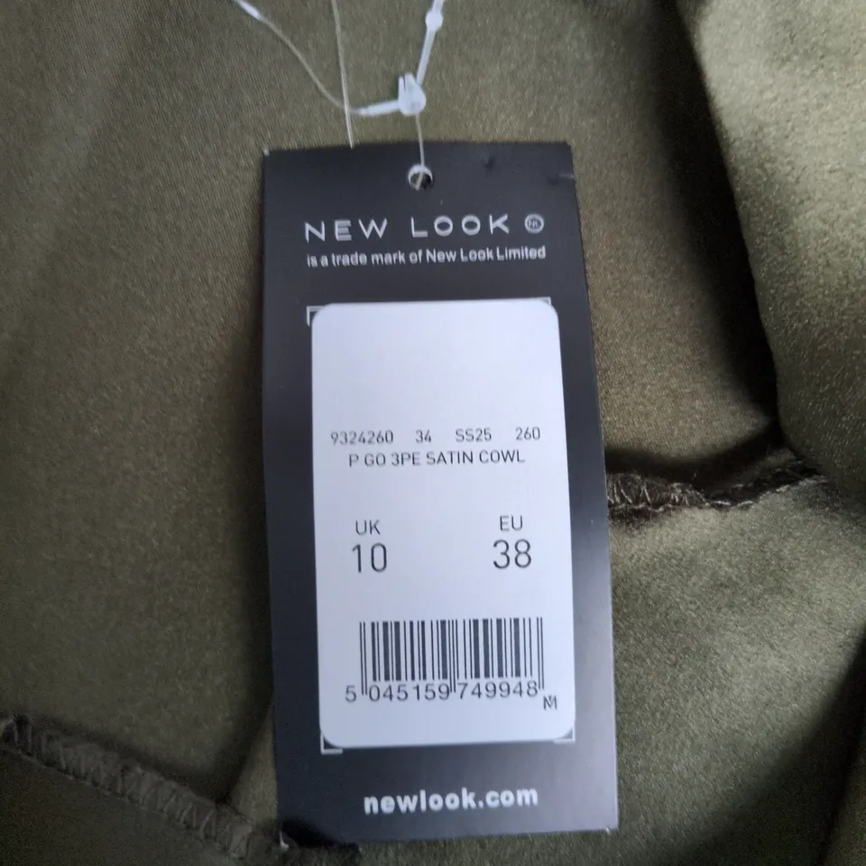 NEW LOOK SATIN COWL DRESS – OLIVE, UK 10 (EU 38)