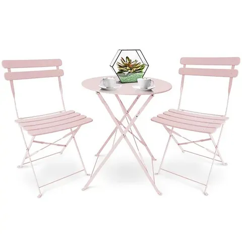 BOXED SUNMER BISTRO TABLE & CHAIRS SET - PINK (1 BOX)