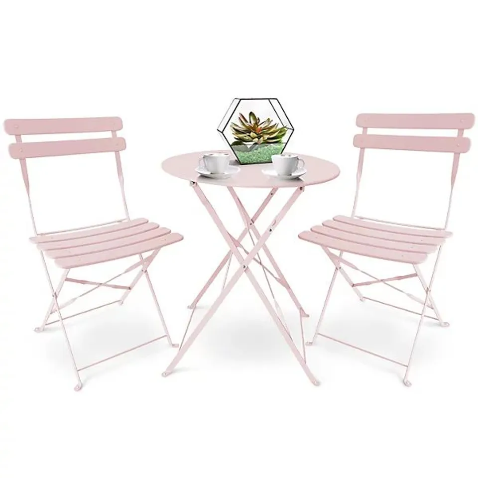 BOXED SUNMER BISTRO TABLE & CHAIRS SET - PINK (1 BOX)