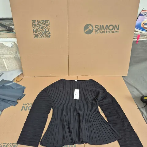 ARKET BLACK RIBBED-KNIT LONG-SLEEVE TOP – UK 12-14 (EU L)