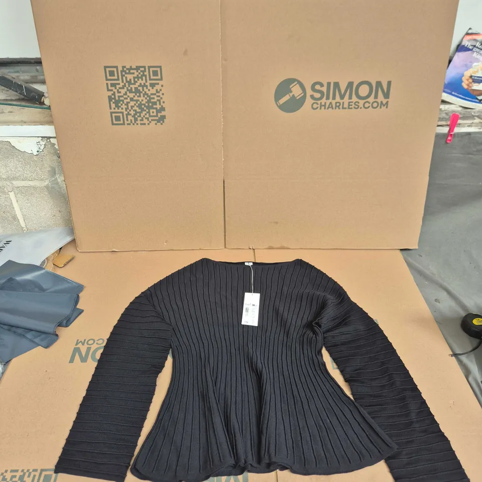 ARKET BLACK RIBBED-KNIT LONG-SLEEVE TOP – UK 12-14 (EU L)