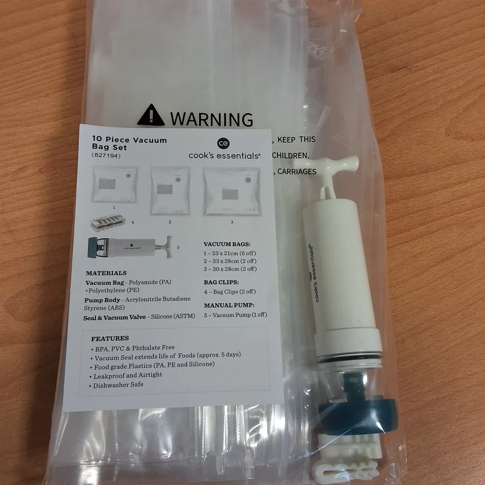 LOT OF 24 10-PIECE BOXES OF COOKS'S ESSENTIALS VACUUM BAG SETS