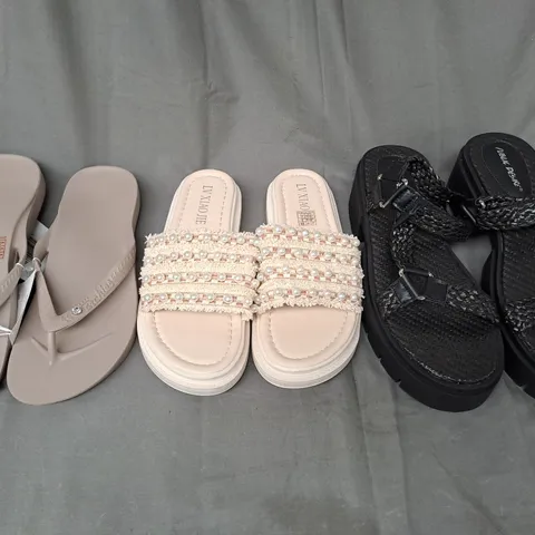 BOX OF APPROXIMATELY 15 ASSORTED PAIRS OF SHOES AND FOOTWEAR ITEMS IN VARIOUS STYLES AND SIZES TO INCLUDE ARCHIES, LV XIAO JIE, PUBLIC DESIRE, ETC