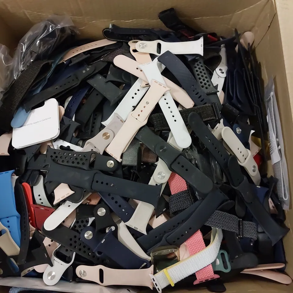 BOX OF APPROX 60 LOOSE APPLE WATCH STRAPS IN ASSORTED COLOURS