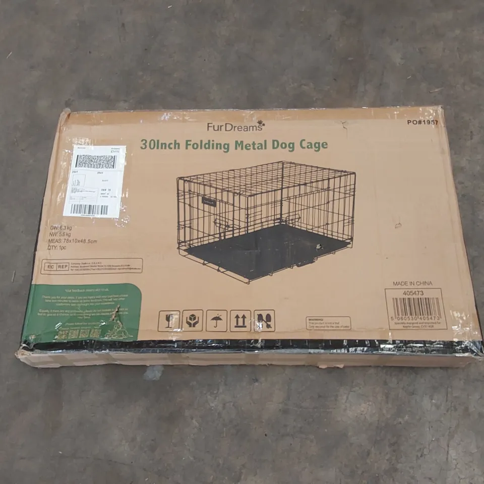 BOXED FURDREAMS 30" FOLDING METAL DOG CAGE