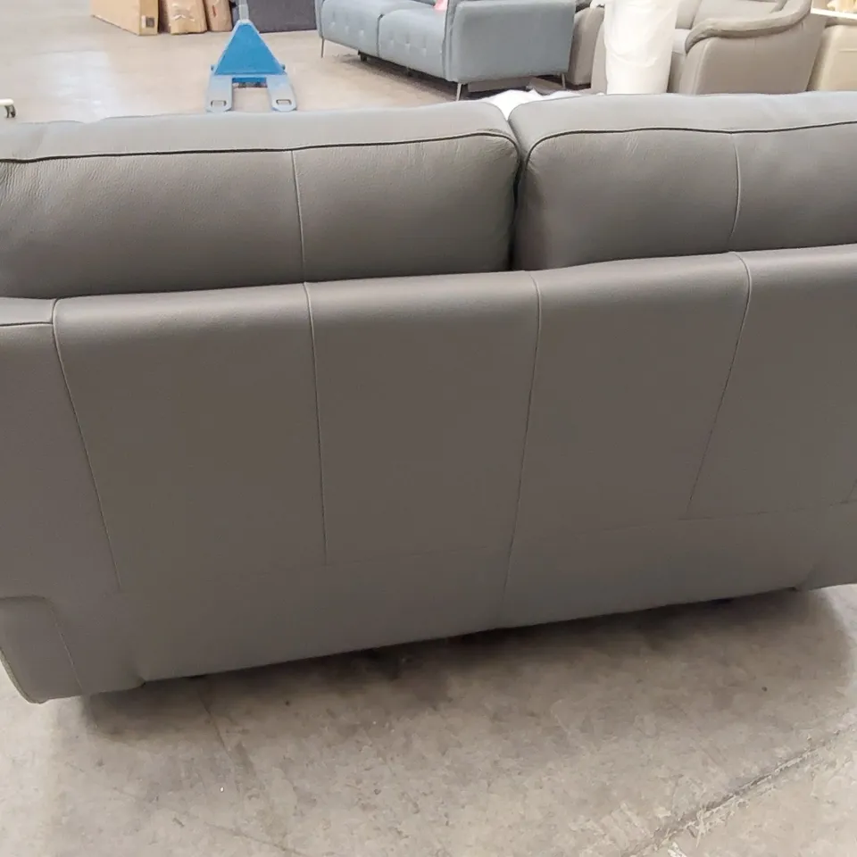 QUALITY DESIGNER ITALIAN MADE PATRIZIO 2 SEATER GREY LEATHER UPHOLSTERED SOFA