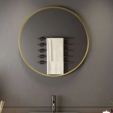 BOXED NEO GOLD NORDIC ROUND METAL FRAME WALL MIRROR 80cm