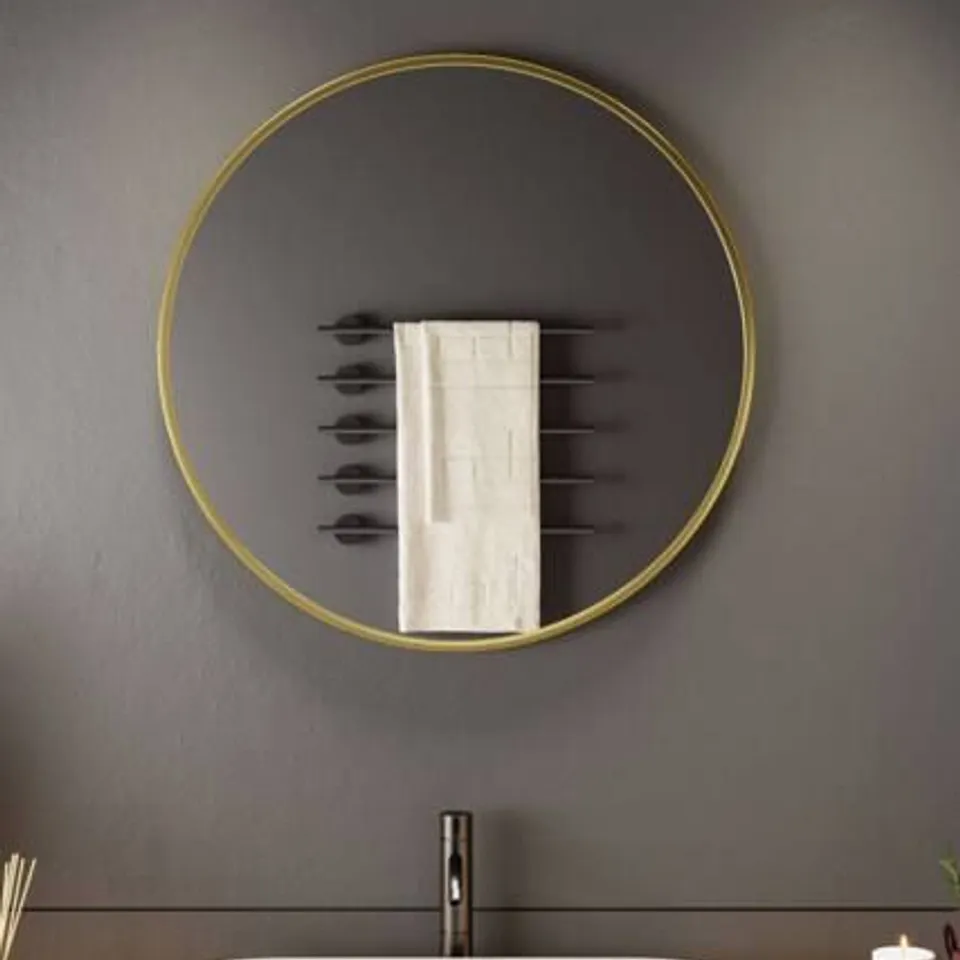 BOXED NEO GOLD NORDIC ROUND METAL FRAME WALL MIRROR 80cm