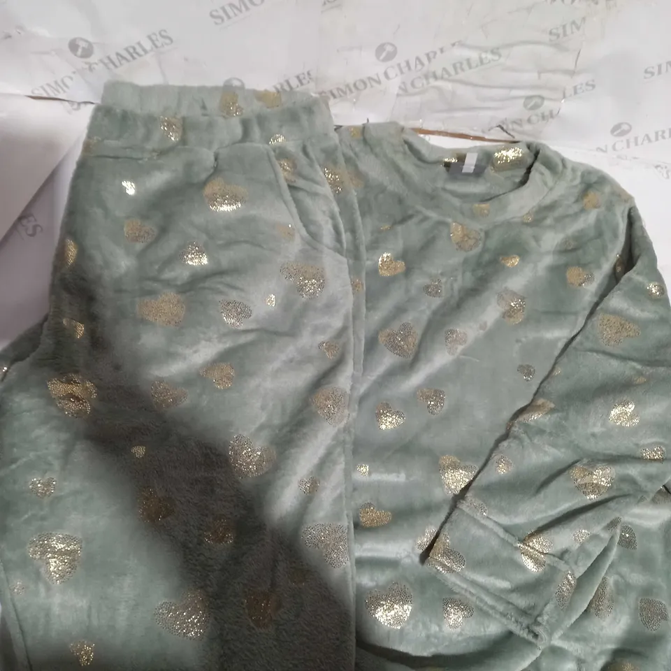 COZEE HOME FOIL PRINTED VELVETSOFT PJ SET SAGE HEART 2XL