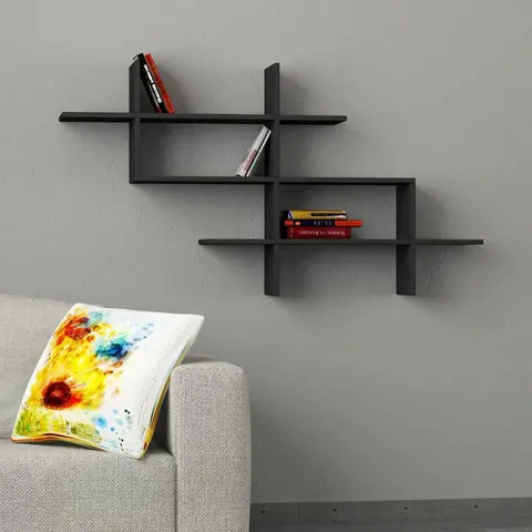 BOXED HALIC WALL MOUNTED MODERN BOOKCASE DISPLAY UNIT W 150CM -ANTHRACITE/GREY-