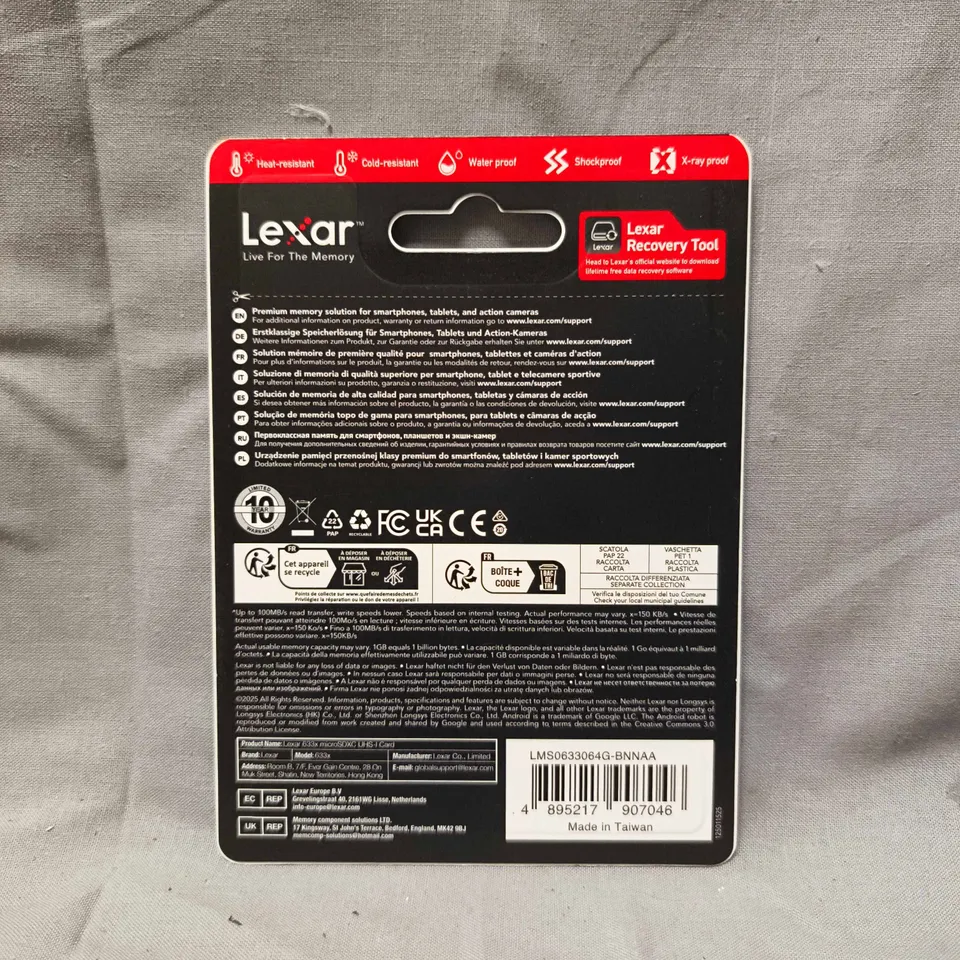 LEXAR 64GB MICROSDXC UHS-I MEMORY CARD – 633X (UP TO 100 MB/S)