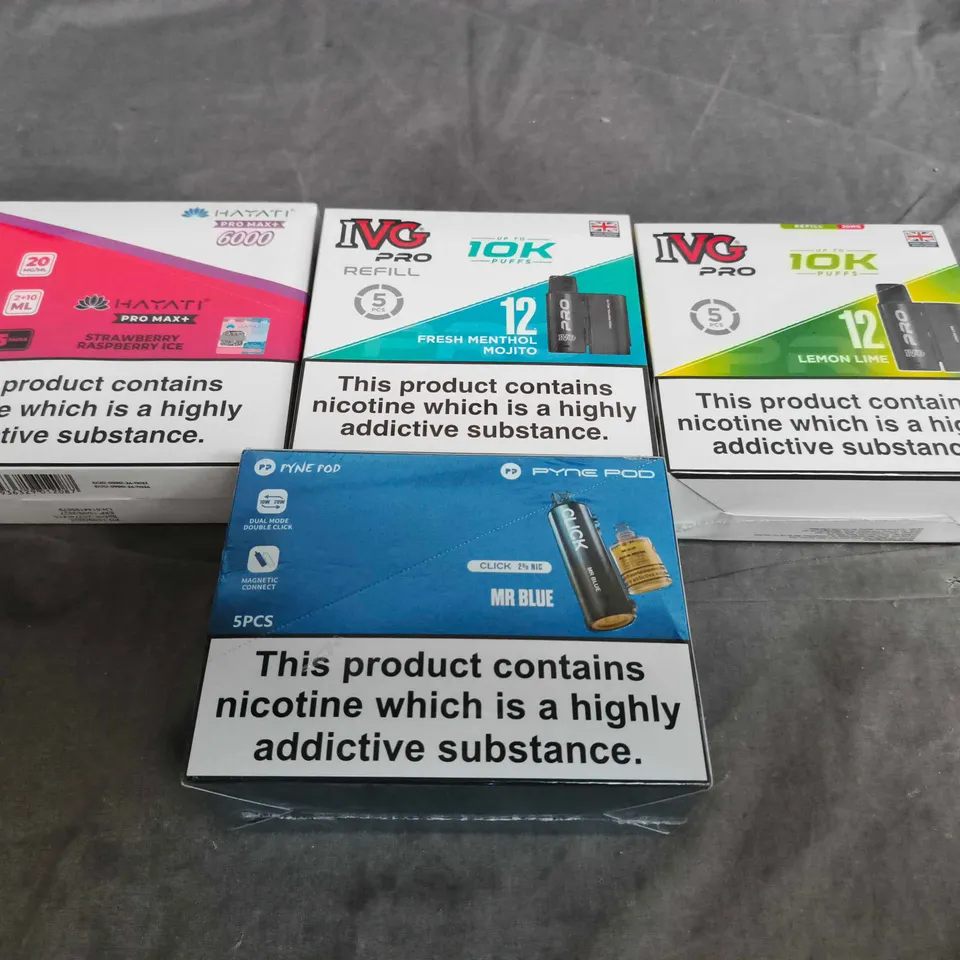 4 X ASSORTED VAPING MULTIPACKS TO INCLUDE IVG, PYNE POD, HAYATI ETC
