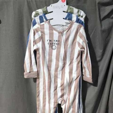 3 X BABY TU STRIPED SLEEPSUIT ROMPER – 12-18 MONTHS