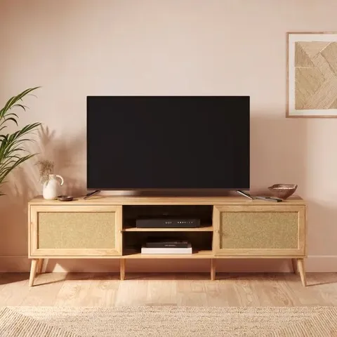 BOXED JORDYN EXTRA WIDE TV UNIT FOR TVS UP TO 80", MANGO WOOD EFFECT
