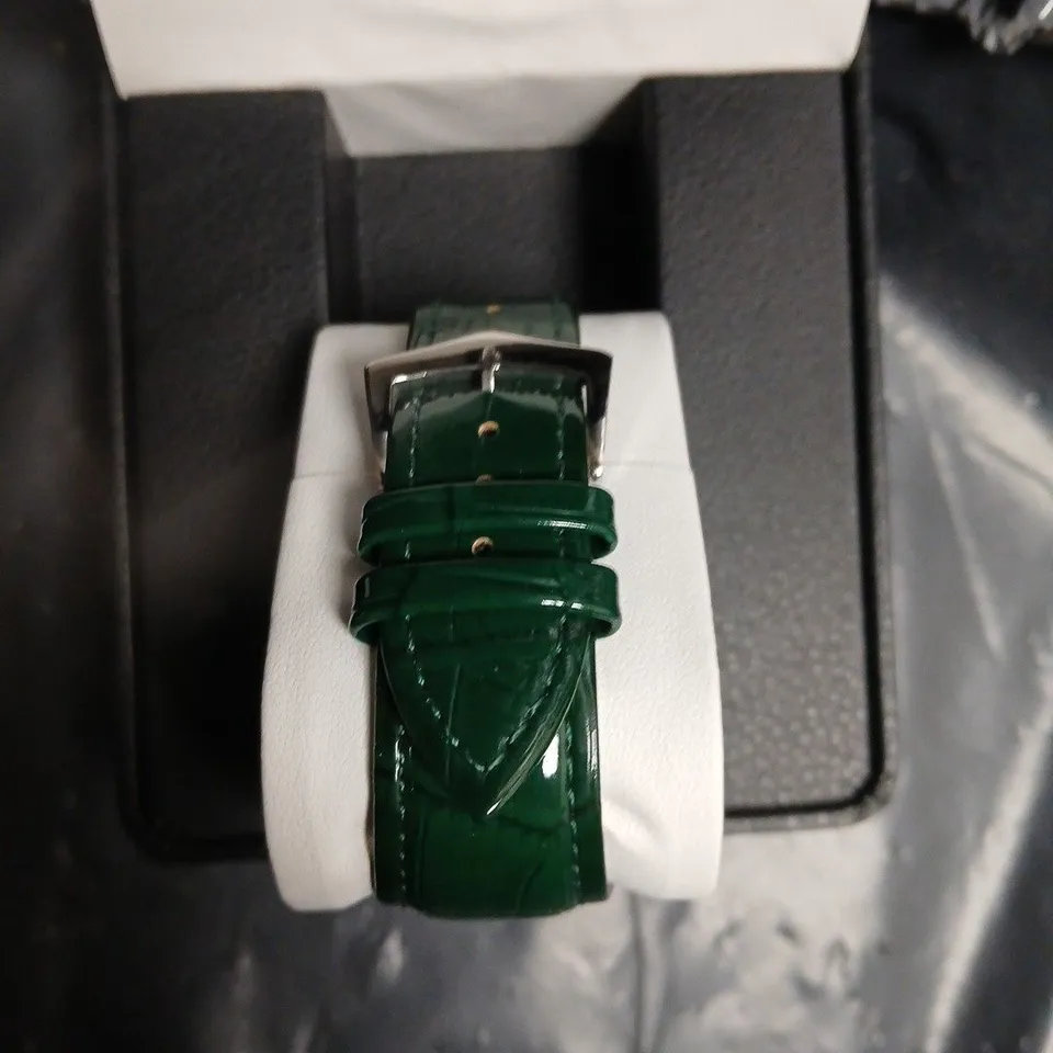 ERNEST FERDINAND QUARTZ WRISTWATCH – GREEN DIAL, GREEN LEATHER STRAP (BOXED)