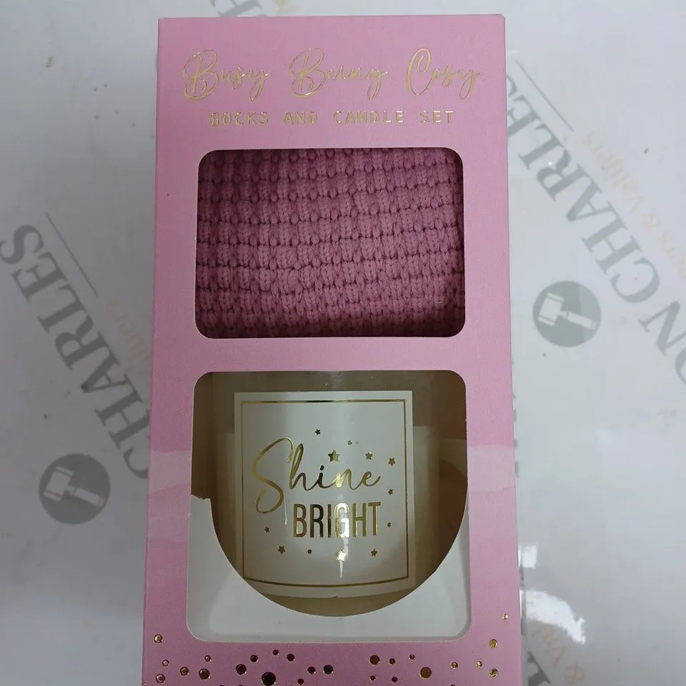 BOXED BUSY BEING COSY SOCKS AND SCENTED CANDLE SET WARM CASHMERE