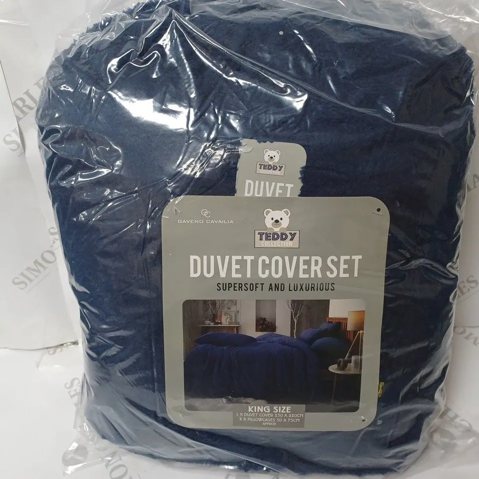 GAVENO CAVAILIA TEDDY COLLECTION DUVET COVER SET KING SIZE BLUE
