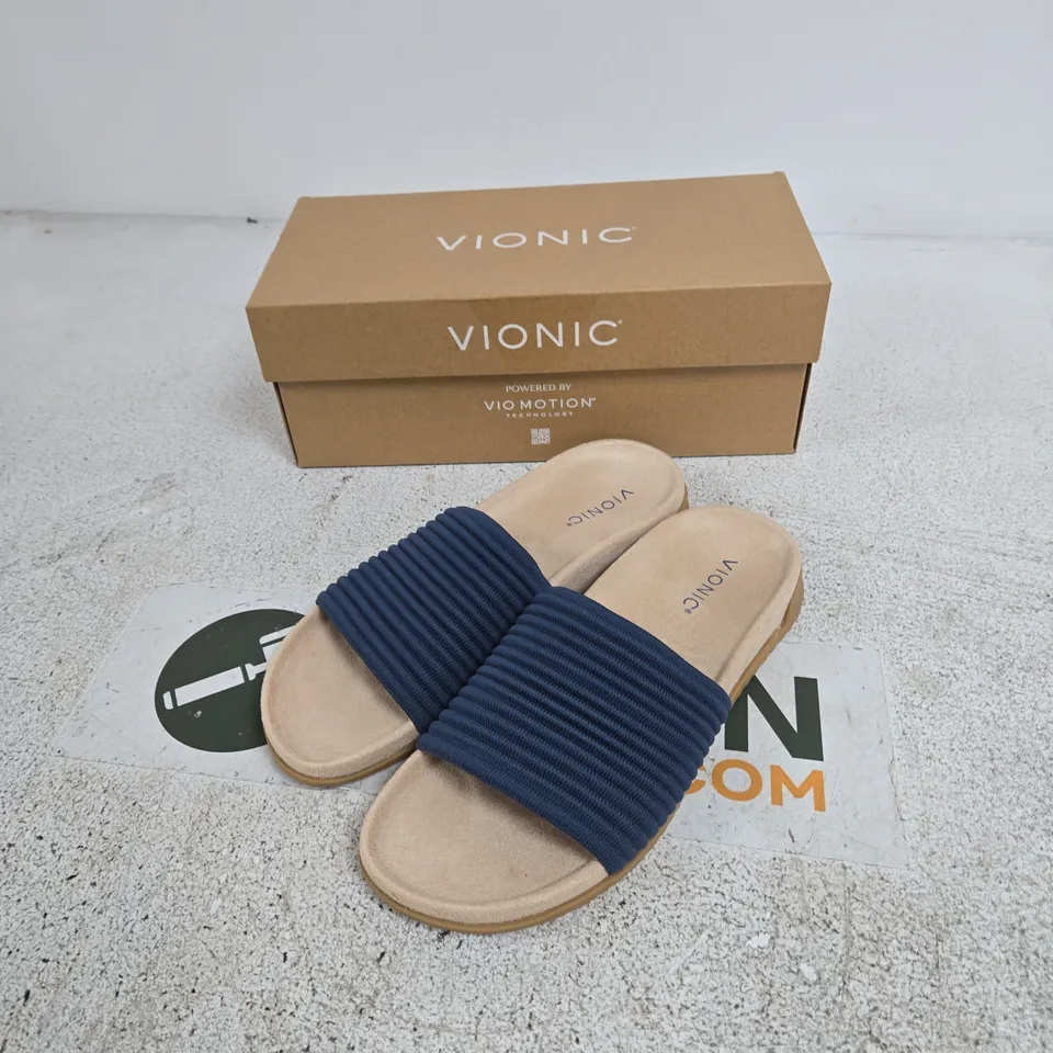 VIONIC WOMEN'S BLUE RIBBED STRAP SLIDE SANDALS SIZE 7