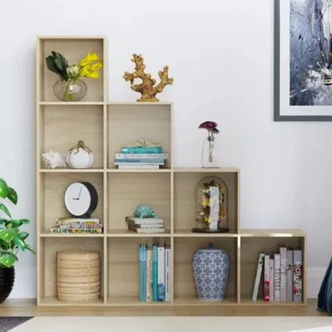 BOXED 128CM H X 128CM W CUBE BOOKCASE - OAK EFFECT (1 BOX)