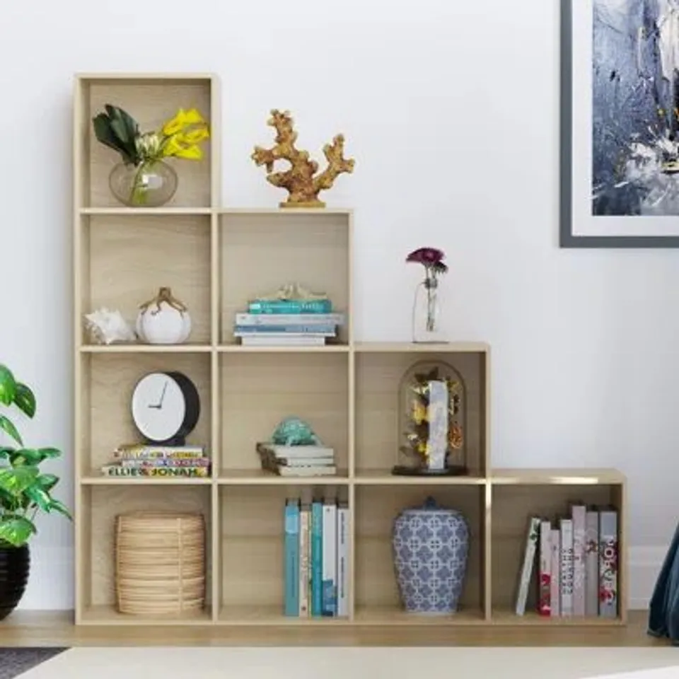 BOXED 128CM H X 128CM W CUBE BOOKCASE - OAK EFFECT (1 BOX)