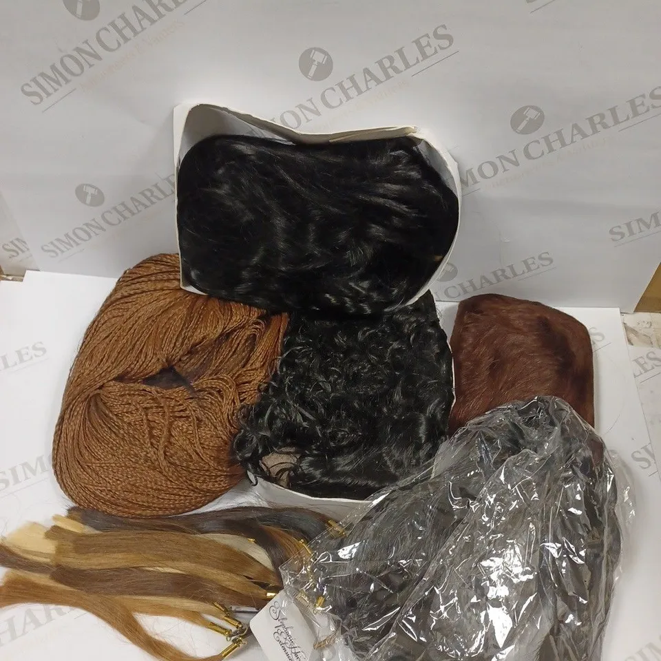 APPROXIMATELY 7 ASSORTED HAIR EXTENSIONS/WIGS