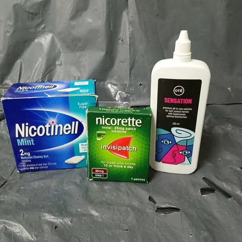 APPROXIMATELY 15 HEALTH AND BEAUTY PRODUCTS TO INCLUDE NICORETTE PATCHES, NICOTINELL GUM AND EYE CARE SOLUTION