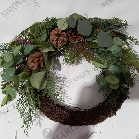 SARA DAVIES FAUX EUCALYPTUS AND BERRY PRE LIT HALF WREATH